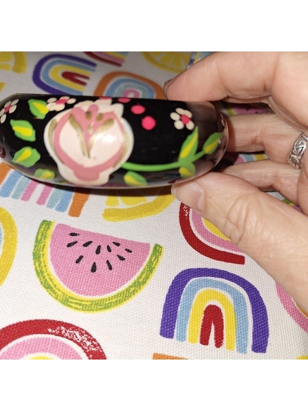 Wood Flower Painted Chunky Bracelet